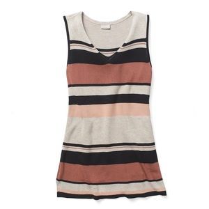 Chico's 2 V-Neck Knit Tank Neutral Tones Striped Lightweight Office Shell Size L